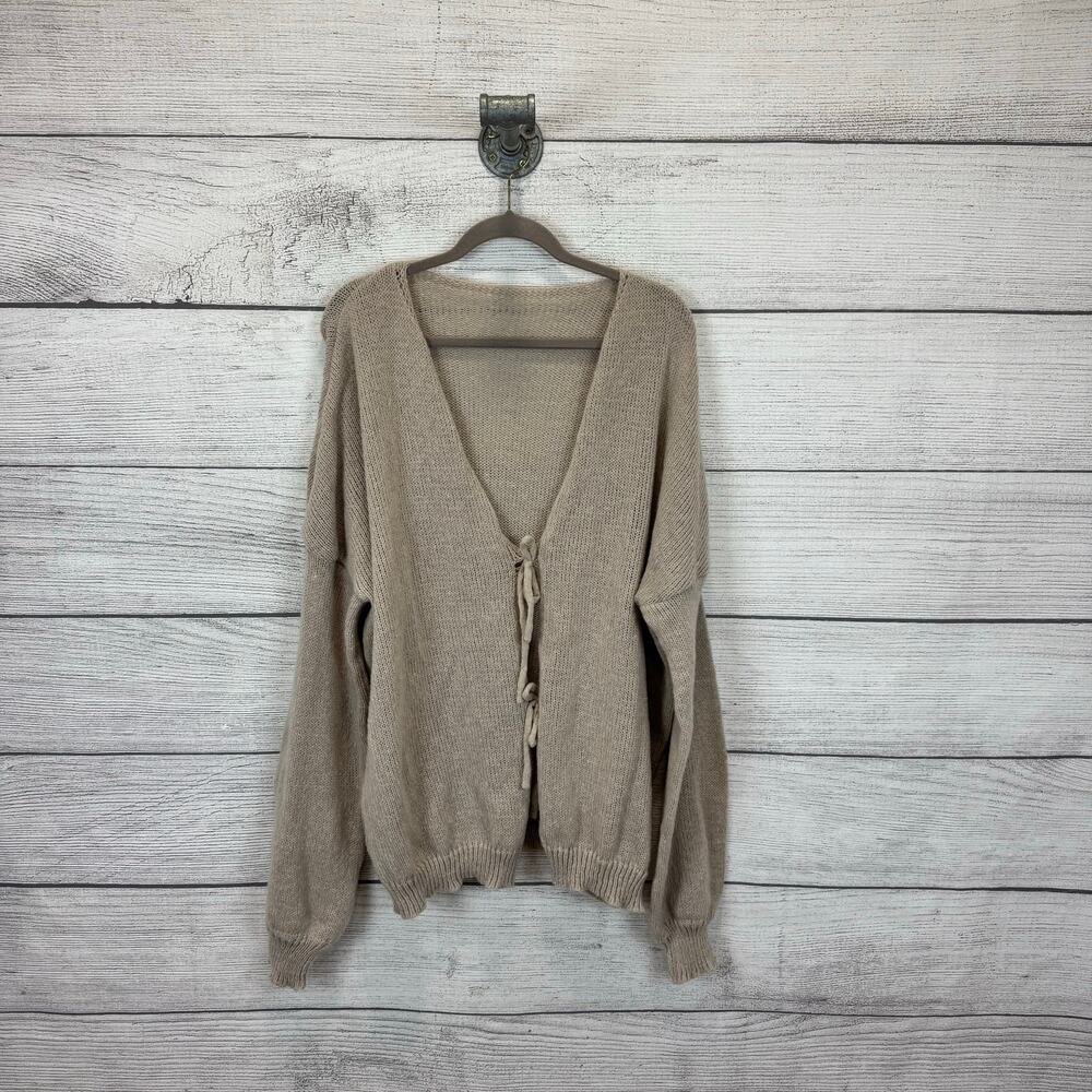 Shein Plus Size Cream Taupe Lightweight Knit Tie Front Sweater Size 5XL(22)